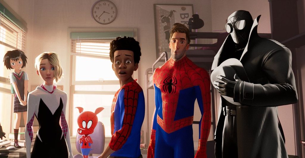 Diferentes versões do homem-aranha no Aranhaverso. Fonte: reprodução da internet.